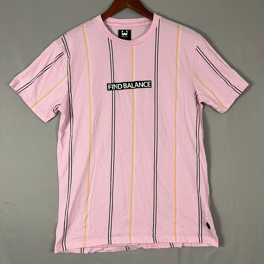 WXYZ Shirt Men's Large‎ Pink Find Balance Short Sleeve Bloke Thin Stripe Soccer